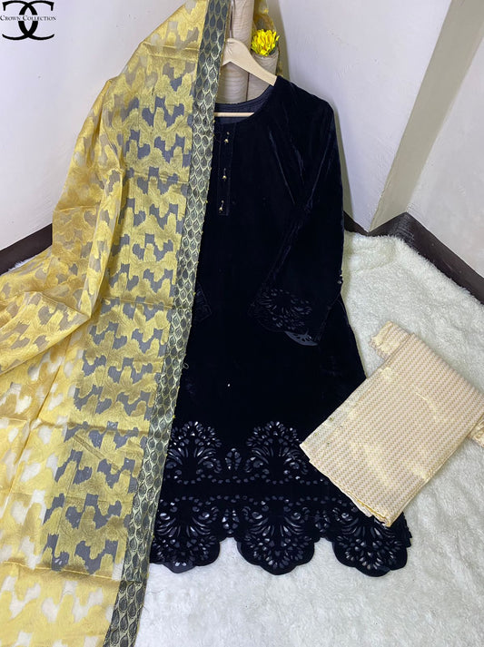 Velvet kurti Jacuard duppata and trouser